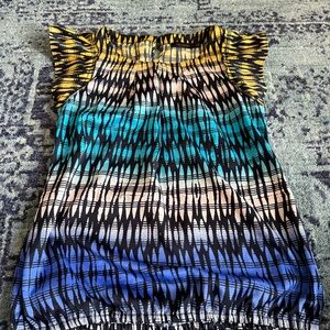 Y2K The Limited Women’s Flutter Sleeve Abstract Blue Yellow Ombre Top Size Small
